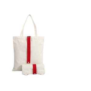 Bolsa de compras reutilizable de lona de algodón lisa con logotipo impreso personalizado y patrón de letras, plegable. - Product Image 1