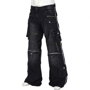 OEM Tailored High Quality Distressed Light Mid Streetwear Denim Pants <b>Men's</b> <b>Cargo</b> Baggy Jeans Wide Leg Featuring Plus Size - Product Image 1