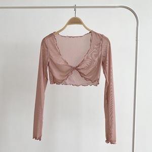 Camicia da donna <span class=keywords><strong>con</strong></span> fodera per balletto e Yoga <span class=keywords><strong>con</strong></span> <span class=keywords><strong>nodo</strong></span> incrociato a rete <span class=keywords><strong>corta</strong></span> <span class=keywords><strong>con</strong></span> abiti da ballo a maniche lunghe da donna blusa da donna - Product Image 5