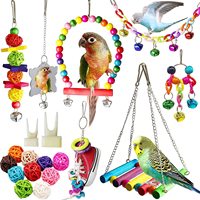Jouet à mâcher pour perroquet, échelle et balançoire en bois massif avec perles à clochettes simples, ensemble de 6 jouets pour oiseaux