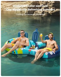 Double River Tube 2 Person 660lb Heavy Duty Puncture Resistant Raft with <b>Backrest</b> Cooler Cup Holders Family - Product Image 6