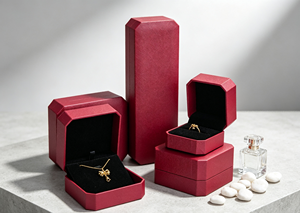 Square Burgundy Jewelry Gift <b>Boxes</b> Rigid <b>Cardboard</b> Wrapped in Textured Paper Flip Lid Design Lined High-End Magnetic Closure - Product Image 2