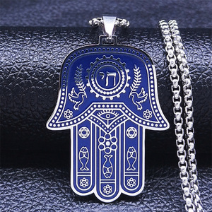 Nuova Collana con Ciondolo Mano di <span class=keywords><strong>Fatima</strong></span> Blu 2026, Gioielli in Acciaio Inossidabile Impermeabile, Moda Uomo e Donna, Vendita all'Ingrosso - Product Image 1