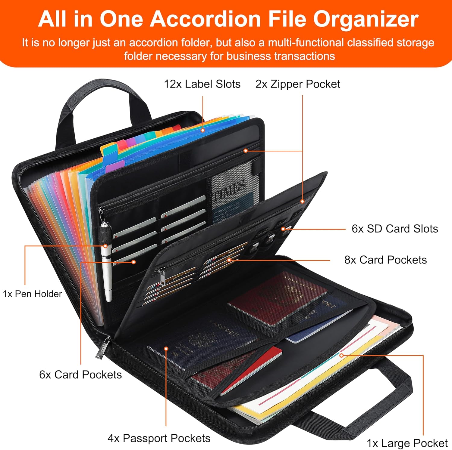 Heavy Duty 13-Pocket Accordion File Organizer - Fireproof