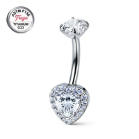 Piercing de nombril en titane ASTM F136 G23, motif cœur goutte d'eau, zircon et diamant, bijoux de corps, vente chaude