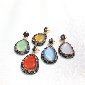 Commercio all'ingrosso turco design pave crystal cat eye stone pendant ciondola l'orecchino strass stud fashion jewelry orecchini DZE214 - Product Image 1