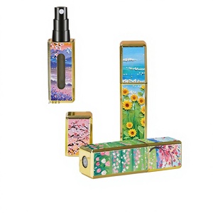 Nouvelle série <span class=keywords><strong>de</strong></span> flacons <span class=keywords><strong>de</strong></span> parfum carrés style peinture à <span class=keywords><strong>l</strong></span>'huile 5ml avec pompe pulvérisatrice, échantillon portable <span class=keywords><strong>de</strong></span> voyage, rechargeable par chargement par le bas - Product Image 1