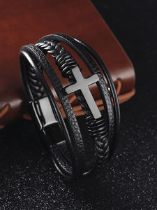 <span class=keywords><strong>Bracelet</strong></span> multi-tours pour hommes, breloque en cuir de vache, tressée à la main, en acier inoxydable, nouvelle collection 2020 - Product Image 6