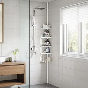 SONGMICS Adjustable Bathroom Corner Shelf 4 Tier Telescopic Corner Shower Shelf Caddy Hanging for Bathroom