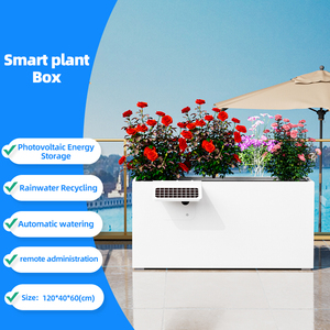 Pot de fleurs automatique à énergie solaire en acier inoxydable blanc de style moderne, avec revêtement en poudre, pour jardin et maison - Product Image 1