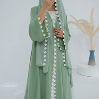Abaya Fleurie en Dentelle 2025 avec Foulard Vente en Gros Vêtements Islamiques Turcs Cardigan Élégant de Dubaï avec Hijab Abaya Femme Abaya Ouverte