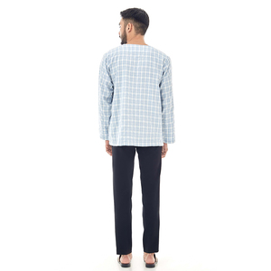 Pyjama Kurta en coton blanc avec broderie arabe, indienne et musulmane pour hommes - Product Image 3