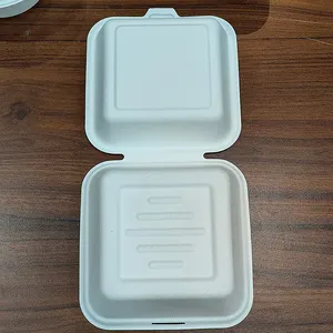 Biologisch Afbreekbaar Vet-Proof 6X6Inch Bagasse Clamshell Te Gaan Burger Box