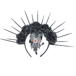 Couronne de fleurs noire pour mariée, accessoire de cheveux gothique pour fête à thème et jeu de rôle - Product Image 3