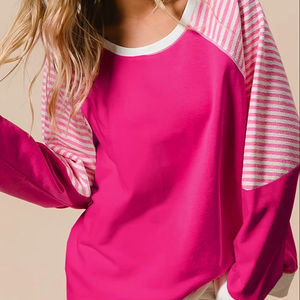 <span class=keywords><strong>Pull</strong></span>-over décontracté pour femmes, prêt à être expédié en gros, confortable, doux, tricoté, imprimé en contraste de couleurs, pour l'automne - Product Image 1