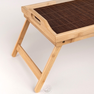 Plateau de lit en bambou avec pieds pliables, grand plateau de service en bambou avec poignées et tapis remplaçable pour le <span class=keywords><strong>petit</strong></span>-<span class=keywords><strong>d</strong></span>éjeuner, ordinateur portable - Product Image 2