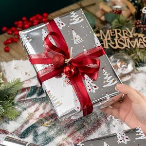 Silver Christmas Tree Metallic Wrapping Paper 17 In X 32.8 Ft Single Side PE Coated Holiday Gift <b>Wrap</b> - Product Image 3