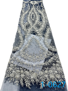 All'ingrosso tessuto di prezzo di fabbrica con perline <span class=keywords><strong>Tulle</strong></span> ricamato <span class=keywords><strong>in</strong></span> pizzo francese pesante tessuto rosso con perline tessuto di pizzo con paillettes - Product Image 6