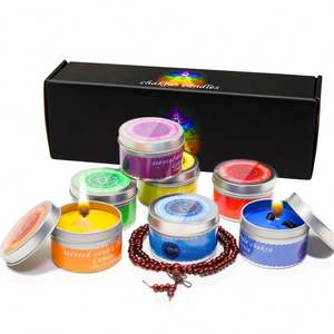 Hot Wholesale 7pcs Healing, Crystals Chakra Stone 2.5oz Natural Wax Pure and Fresh Scented Candle Tin Jar Set/ - Product Image 1