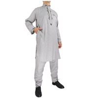 Jubba blanche pour homme, Abaya décontractée à manches longues, avec broderie latérale rose, en coton égyptien, style Drosh Jalabiya Thobe Al Asseel
