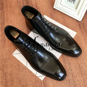 Chaussures en cuir pour hommes, en cuir de vachette, style anglais, formelles, à tige haute, élégantes, avec lacets gravés. - Product Image 3