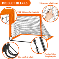 Ensemble de buts de football portables en gros pour enfants et adultes, filet d'entraînement pliable avec accessoires de ballon, orange, en nylon et fibre de verre