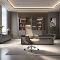 Ensemble de bureau de direction de luxe, mobilier de bureau complet avec armoire latérale, bibliothèque, table basse, chaise de patron en cuir