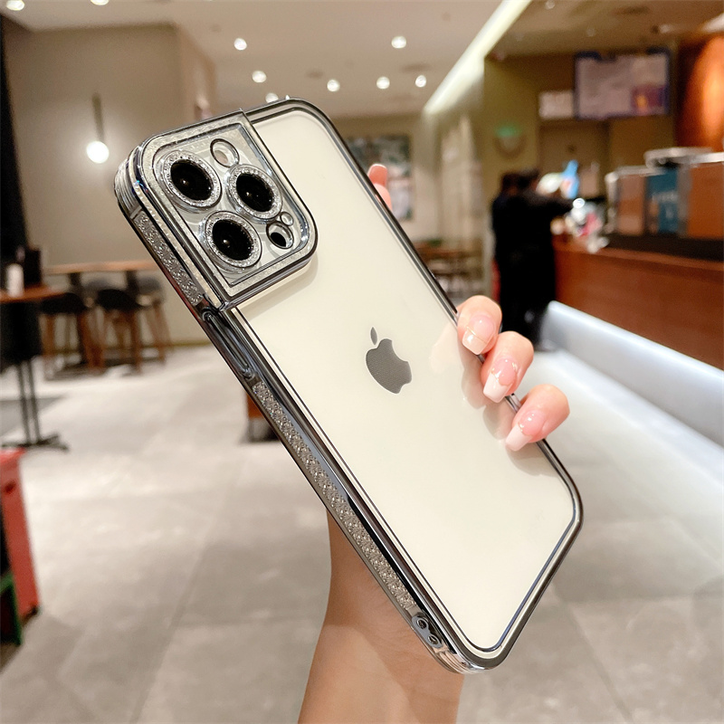 Square Edge Plating Transparent Case For iPhone 14 13 12 11 Pro Max Plus X XR XS SE 2022 7 8 Lens Protective Soft Silicone Cover