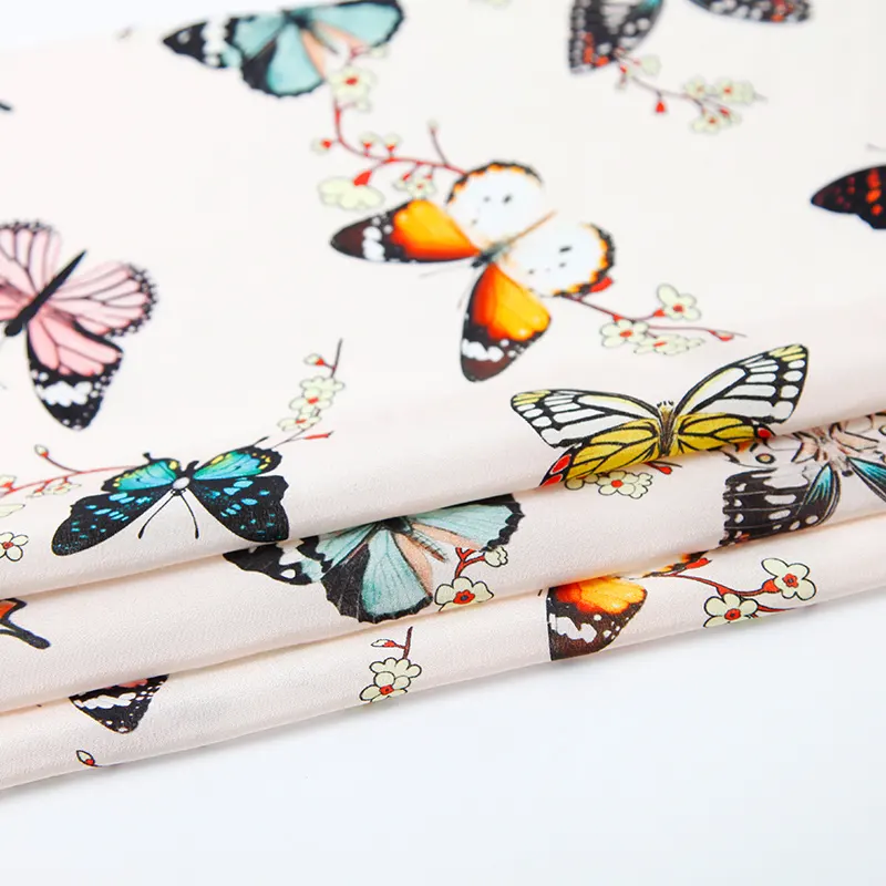 Low MOQ hot selling butterfly pattern animal digital printed silk chiffon fabric for ladies & girls dress