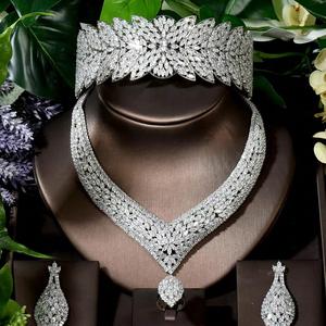 HIBRIDE nouvelle beauté brillant zircon cubique pavé 5 pièces grandes femmes mariée mariage ensemble de bijoux collier boucle d'oreille accessoires de fête N-1620 - Product Image 3