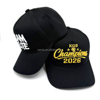 Gorra de Béisbol Unisex Ajustable de 5 Paneles, Negra, 100% Algodón, Estructurada, con Bordado Personalizado del Año de Campeonato, OEM ODM