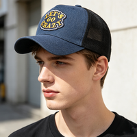 Casquettes de camionneur OEM de haute qualité, personnalisées, à 5 panneaux, avec visière pré-courbée, logo brodé, maille rayée, pour l'extérieur, la plage, décontractées, GO PARTY