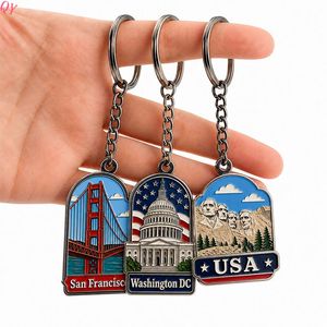 QQ Custom USA Landmark Souvenir Keychain Soft Enamel San Francisco Washington DC Metal <b>Key</b> <b>Ring</b> Wholesale Gift Shop Bulk Order - Product Image 3
