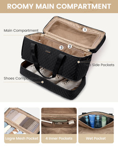 신발 칸이있는 여성을위한 50l 대형 여행 더플 주말 가방 하룻밤 병원 핸드백 요가 체육관 더플 백 휴대 - Product Image 4