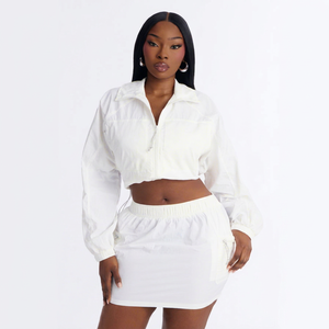 <b>Women</b>’s Lightweight <b>White</b> Windbreaker Crinkle Hoodie and Shorts Set Casual Sportswear 2 Piece Matching <b>Tracksuit</b> Elastic Waist - Product Image 1