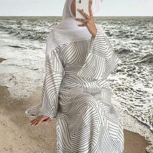 Vestido Abaya Maxi Estampado, Modesto, Talla Grande, Transpirable, para Mujeres Musulmanas, Uso Diario, Bodas, Otoño, Primavera, Verano - Product Image 3