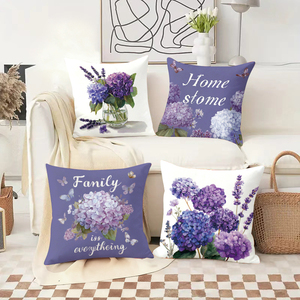 Bantal hias bunga hydrangea menghiasi ruang tamu yang nyaman dengan kaus kaki Natal dan tanduk rusa yang meriah. - Product Image 2