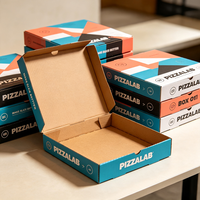 Boîte à pizza ondulée personnalisée avec logo, motif géométrique corail et turquoise, qualité alimentaire, pour vente en gros, conception gratuite, 12 pouces