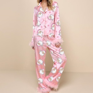 <span class=keywords><strong>Pyjama</strong></span> en <span class=keywords><strong>satin</strong></span> pour femmes avec logo personnalisé du fabricant, vêtements décontractés pour femmes, <span class=keywords><strong>ensemble</strong></span> de <span class=keywords><strong>pyjama</strong></span> pour la maison - Product Image 1