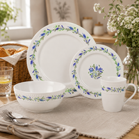 Vaisselle en porcelaine jetable en gros, style campagnard personnalisé, motif floral peint à la main, compatible lave-vaisselle, 4 motifs