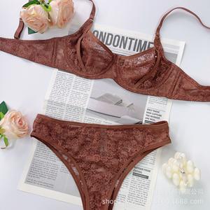 Conjunto de lencería de encaje transparente al por mayor, diseño personalizado, con aros, para mujer, estilo maduro - Product Image 6