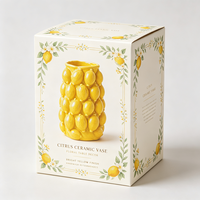 Vas Keramik Kuning Relief Lemon 3D Custom Grosir Gaya Mediterania Lukisan Tangan Ramah Lingkungan Pot Bunga Rumah Restoran
