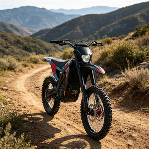 Motocicleta Eléctrica Todoterreno con Diseño <span class=keywords><strong>de</strong></span> Contraste Rojo y Azul, Horquillas Delanteras Invertidas Negras Reforzadas, Calibradores Rojos y Neumáticos <span class=keywords><strong>de</strong></span> Gran Profundidad - Product Image 5