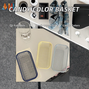 Mini Metal Wire <b>Storage</b> <b>Baskets</b> <b>Rectangle</b> Simple Design Multi-Purpose Desk Organizer Blue Yellow Gray Colors - Product Image 2