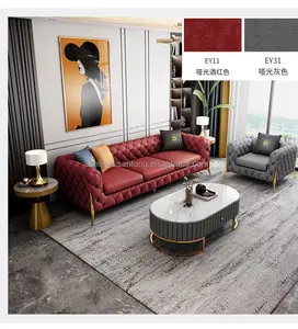 Домашняя мебель, комплект диванов Chesterfield, роскошный Роскошный Королевский Комплект кожаных бархатных диванов золотистого цвета для гостиной