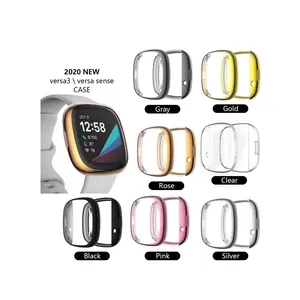 Tschick 도금 TPU 보호 케이스 Fitbit Versa 3 시계 케이스 안티 가을 전체 화면 보호 커버 Fitbit Sense 시계