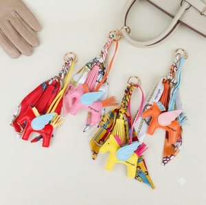Luxury Leather Gift Pony Handbag Pendant Key Chain Cute Horse Silk Scarf PU Tassel Designer Bag Charm Car Keyring for Women - Product Image 1