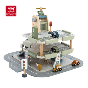 Children's Large Three-Storey <strong>Wooden</strong> Playhouse with <strong>Car</strong> Sliding Track and Aircraft Lifting <strong>Toy</strong> Assembled Slot <strong>Toys</strong> for Kids - Product Image 1