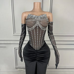 ノバンスY3708-Bカスタムドレス工場ブラックウエディングドレスボールガウンレディエレガントヴィンテージグリッターラグジュアリーガラドレス手袋付き - Product Image 3