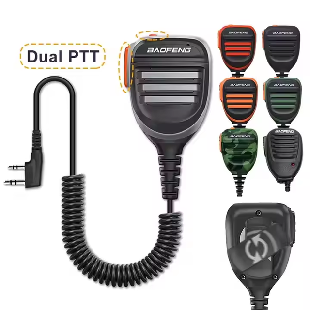 Baofeng Walkie-Talkie Dual PTT Hand Tactical Mic K Type 2-Pin Walkie Talkie Microphone Speaker Ham Radio Microfono